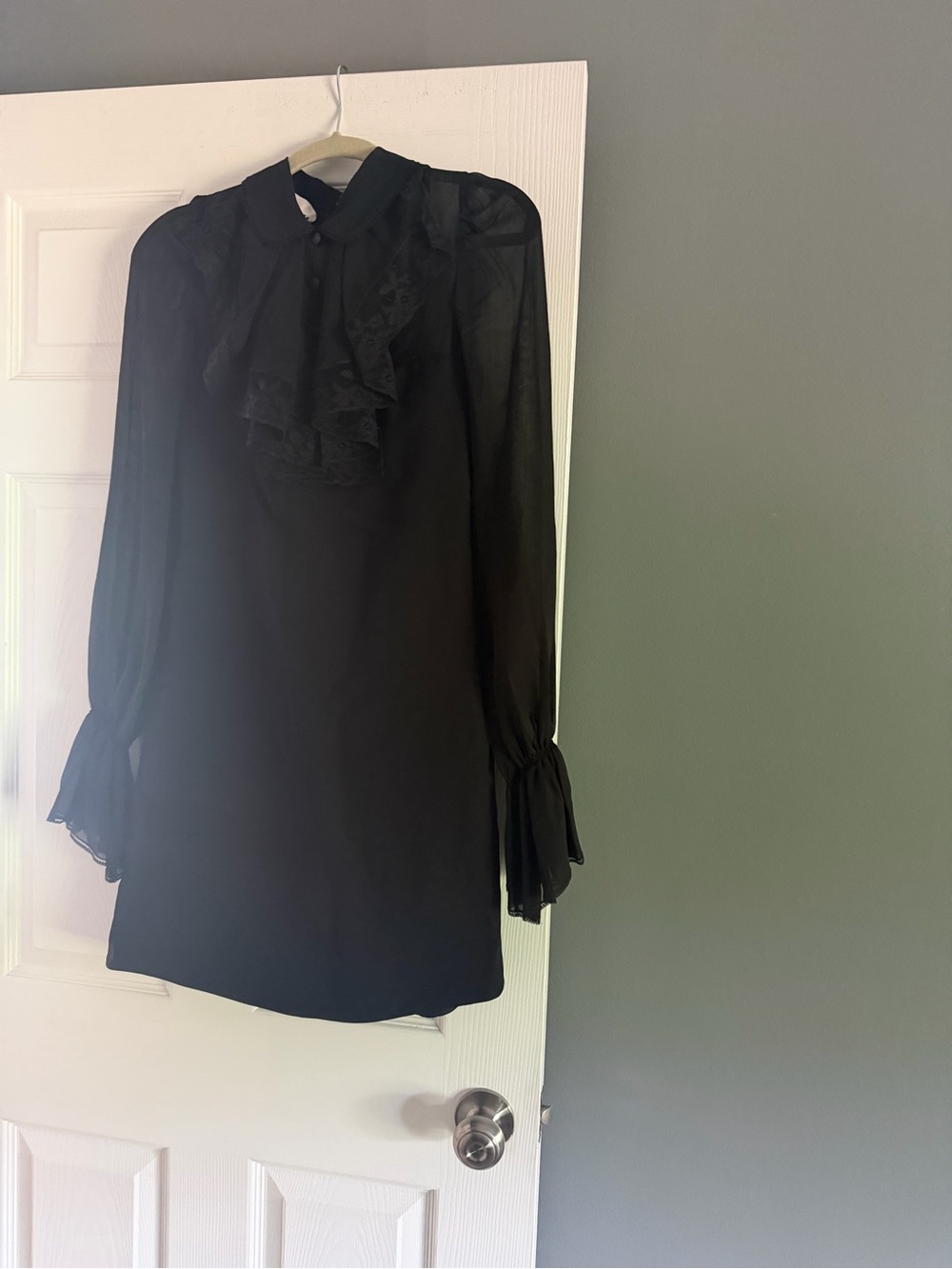 Miu Miu Black Ruffle-Neck Long Sleeve Dress